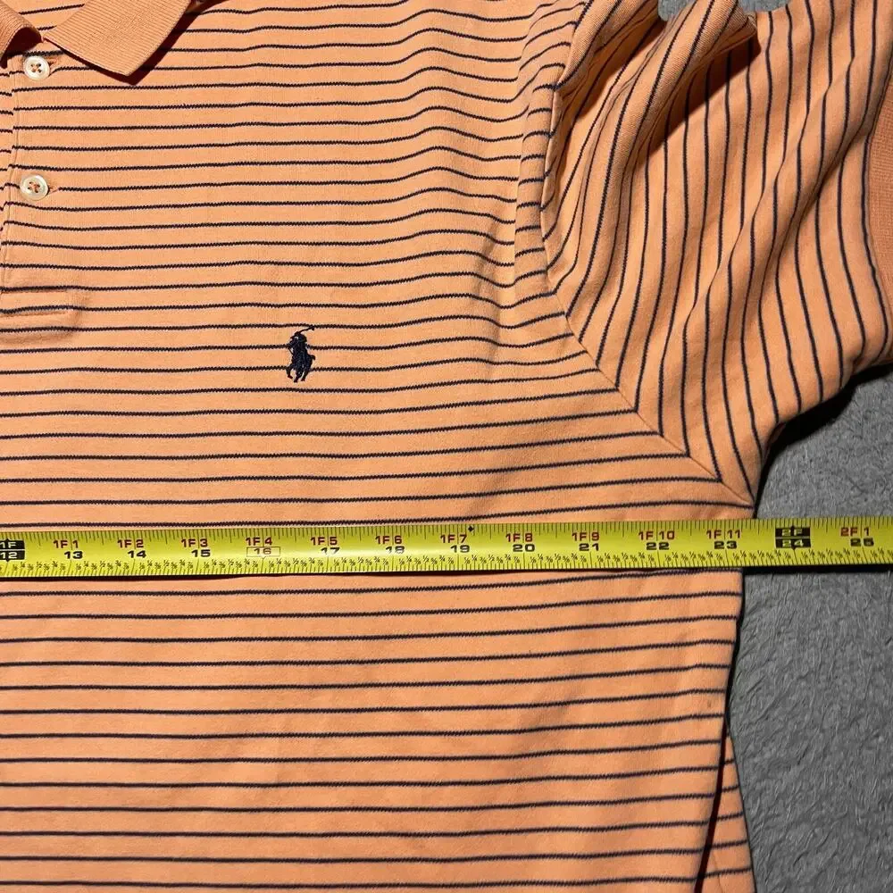 Polo Ralph Lauren Short Sleeve Polo Shirt Mens Large Peach Cotton Stripe Logo